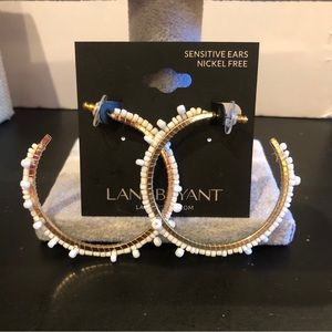NWT Really cute white beaded hoop Earrings- gold tone base by Lane Bryant